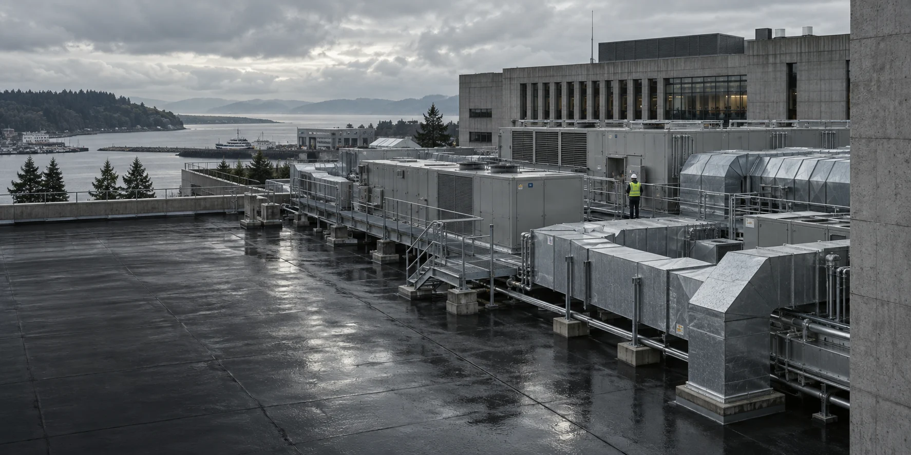 Illustrative municipal operations center with rooftop mechanical equipment